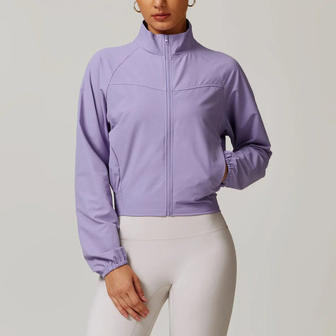 Sports Jacket Women's Stand Up Collar Thin Windproof Outdoor Running Clothes Quick Drying Fitness Long Sleeved Yoga Top Zen fit plus