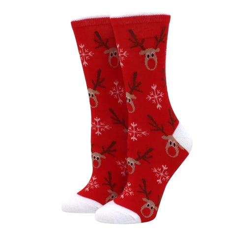 1 pair of Christmas tree, old man and reindeer fashion trend ladies Christmas medium cotton socks - Zen Fit Plus