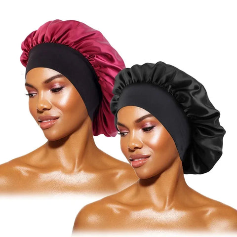 Women's Satin Solid Bonnets Wide-brimmed Night Sleeping Bathing Hat Unisex Head Wrap Elastic Band Cap Hair Care Bonnet Zen Fit Plus