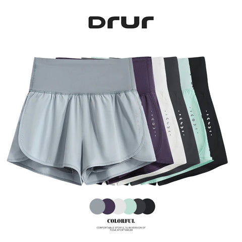 DRUR Running Short Women Gym Shorts 2 in 1Elastic Waist Shorts With Pocket Female Tennis Sportswear Fitness Clothes Jogger Pant Zen fit plus