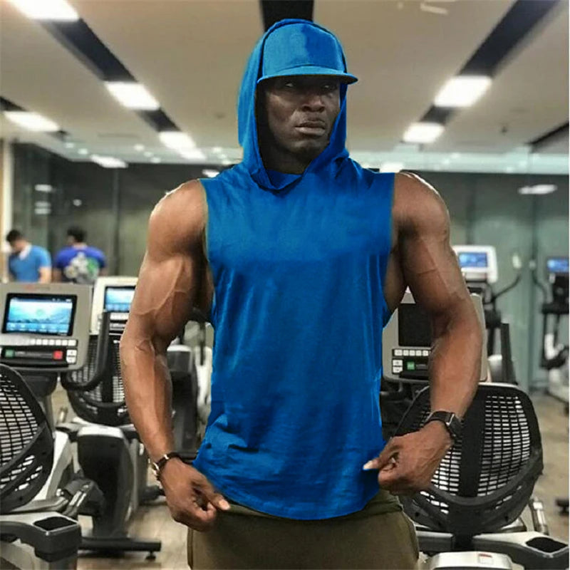 Bodybuilding Stringer Hoodies Gym Sleeveless Hooded Fitness Tank Tops Mens Running Sport Clothing Cotton Breathable Cool Shirt Zen fit plus