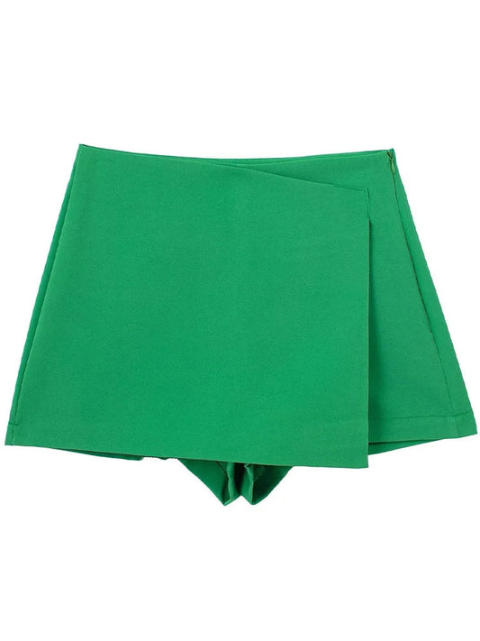 Willshela Women Fashion Solid Asymmetrical Side Zipper Skirts Shorts Vintage High Waist Female Chic Lady Shorts Zen fit plus