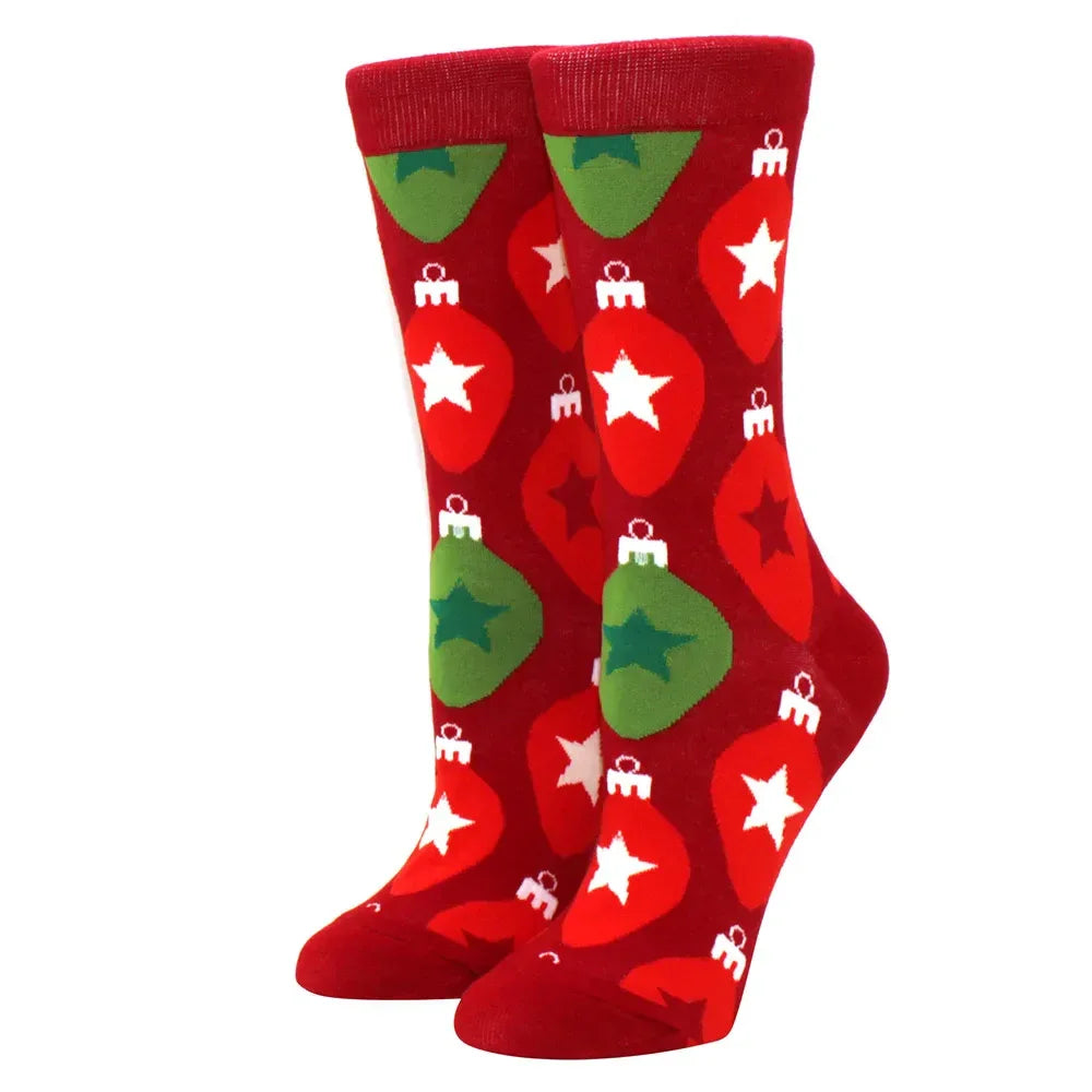 1 pair of Christmas tree, old man and reindeer fashion trend ladies Christmas medium cotton socks - Zen Fit Plus