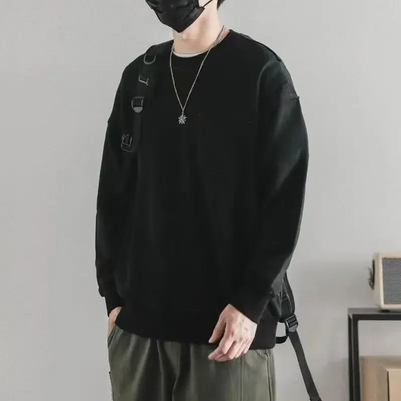 LIBIELIY Fashion O-Neck Solid Color Spliced Pockets Casual T-Shirts Men's Clothing 2025 Spring New Loose Korean Tops All-match T Zen Fit Plus