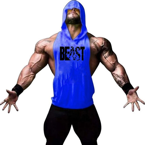 Men's Sports Running Vest Summer Top Weight Training Bodybuilding Vest Gym Workout Fitness Hoodie Men's Hooded Vest Zen fit plus
