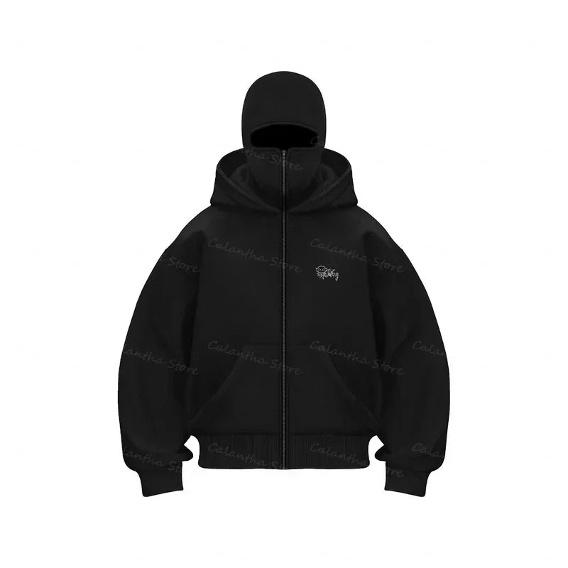 Men's Winter Hoodie with Balaclava Face Mask Zipper Design Sports Jacket for Outdoor Activities Hiking Travel Running Sweatshirt Zen fit plus