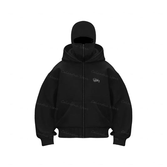 Men's Winter Hoodie with Balaclava Face Mask Zipper Design Sports Jacket for Outdoor Activities Hiking Travel Running Sweatshirt Zen fit plus