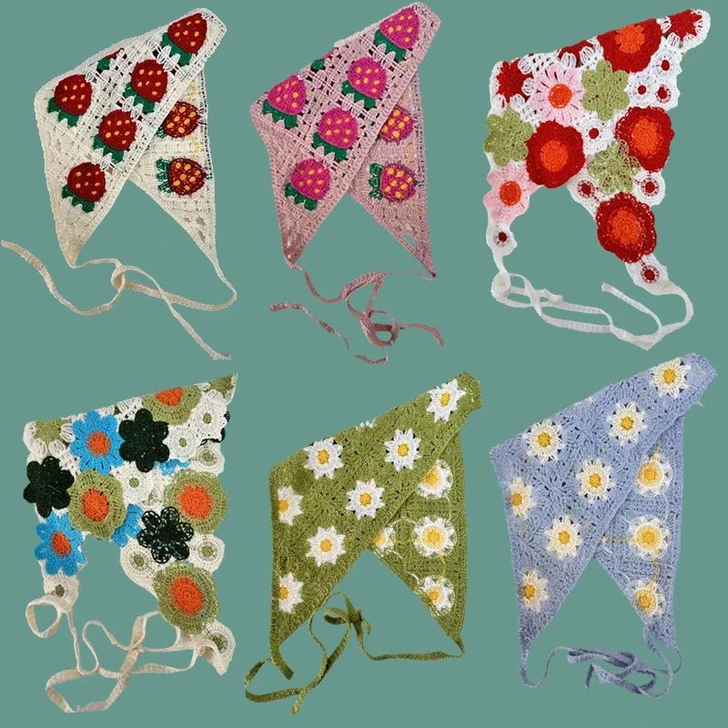 Elegant Knitted Triangle Scarf Headband for Women Fashion Girl strawberry Versatile pattern Hair Band Hair Accessory Zen Fit Plus