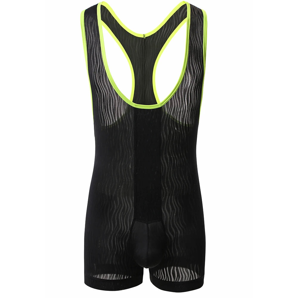 Men Underwear Bodysuit Sexy Stretch Tight Boxers Bodysuit Male Leotard Wrestling Singlet Jumpsuit Clubwear Underwear Tank Zen fit plus