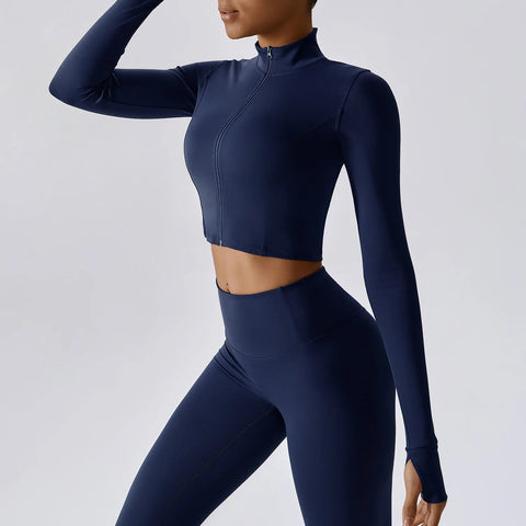Hearuisavy Autumn Elasticity Yoga Jacket Outdoor Running Sports Jacket Female Gym Zipper Tight Fitting Jacket Women Sportswear Zen fit plus