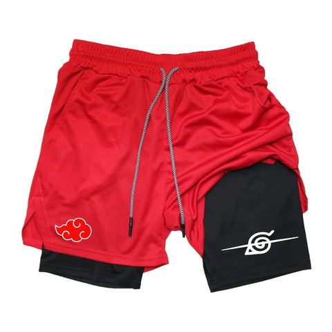 Men Anime Double Layer Shorts Gym Workout Printed Sports Multi-Performance Training Quick-Drying Jogging Pants Towel Pants M-3XL Zen fit plus