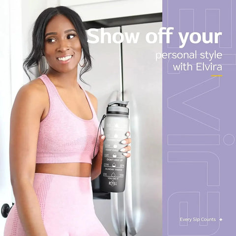 1000ML Water Bottle With Time Marker Plastic Motivational Water Bottle Drinking Bottle for Gym Sports Outdoor Travel Work 1PC - Zen Fit Plus