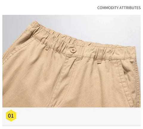 Large Pocket Loose Overalls Men's Outdoor Sports Jogging Tactical Pants Elastic Waist Pure Cotton Casual Work Pants - Zen Fit Plus