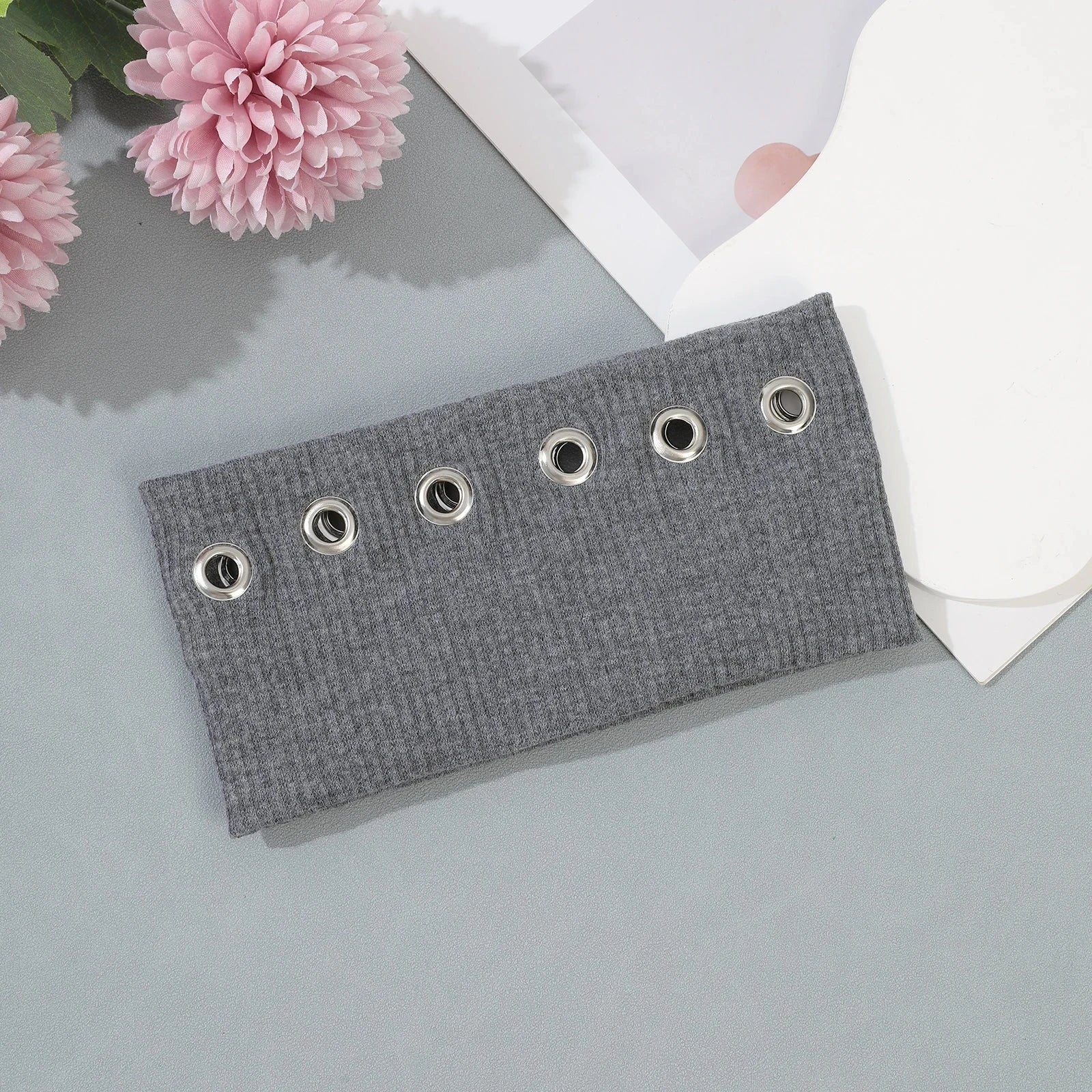 AWAYTR Punk Girl Fabric Hollow Elastic Headbands Metal Rock Personalized Hollow Eyelets Hair Band Casual Sports Grommet Headband Zen Fit Plus