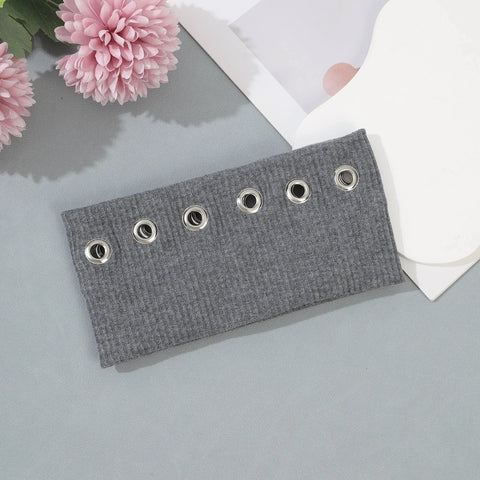 AWAYTR Punk Girl Fabric Hollow Elastic Headbands Metal Rock Personalized Hollow Eyelets Hair Band Casual Sports Grommet Headband Zen Fit Plus