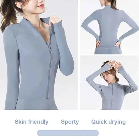 Women Sport Jackets Zipper Yoga Coat Clothes Quick Dry Fitness Jacket Running Hoodies Thumb Hole Sportwear Gym Workout Top - Zen Fit Plus