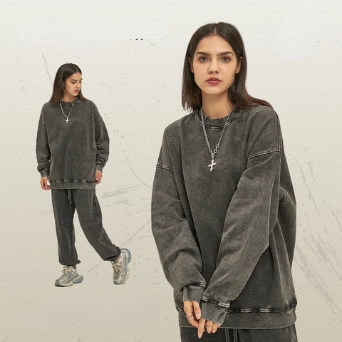 Sumuyoo 100% Cotton Unisex Thin Round Neck Hoodie Pants Set Fashionable Loose Sports Top Trousers Trendy Brand Pullover Pants Zen Fit Plus