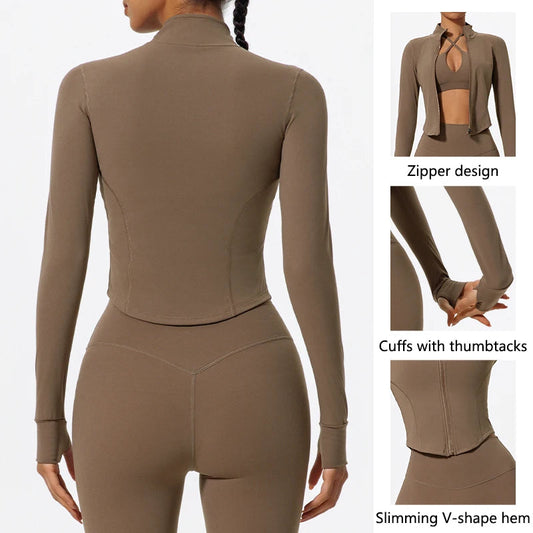 Hearuisavy Ultra-Soft Fabrics Casual Tight Sports Jackets Women Zipper Yoga Clothes Female Quick-Dry Long Sleeve Sportswear Zen fit plus
