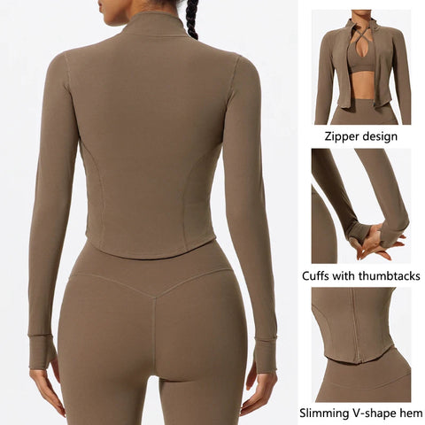Hearuisavy Ultra-Soft Fabrics Casual Tight Sports Jackets Women Zipper Yoga Clothes Female Quick-Dry Long Sleeve Sportswear Zen fit plus