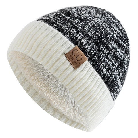 New Unisex Two-Tone Winter Hats Add Fur Lined Men And Women Fashion Warm Beanie Cap Casual Winter Knitted Hats Zen Fit Plus