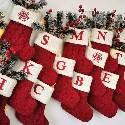 Christmas Socks Knitting Snowflake Letter Stocking Christmas Decoration 2025 For Home Xmas Tree Ornament Gift Navidad Natal 2026 - Zen Fit Plus