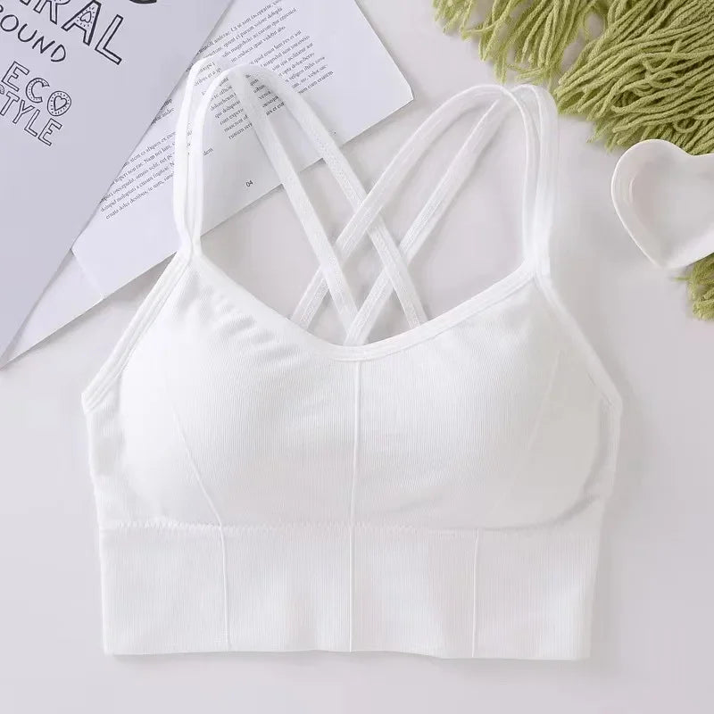Sexy Women Tops Back Cross Strap Tank Top Push Up Running Sports Bra Breathable Soft Fitness Beauty Solid Color Yoga Bra Zen Fit Plus