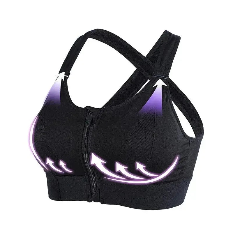 Sports Bras For Women Front Zipper Adjustable Strap Shockproof Elastic Fitness Athletic Brassiere Slim Yoga Crop Top - Zen Fit Plus