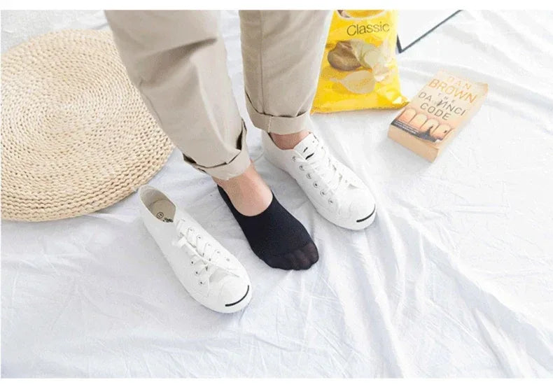 Socks Men Short No Show Low Cut Ankle Cotton Thin Black White Multipack Non-slip Silicone Summer Breathable Invisible 5pair /Lot - Zen Fit Plus