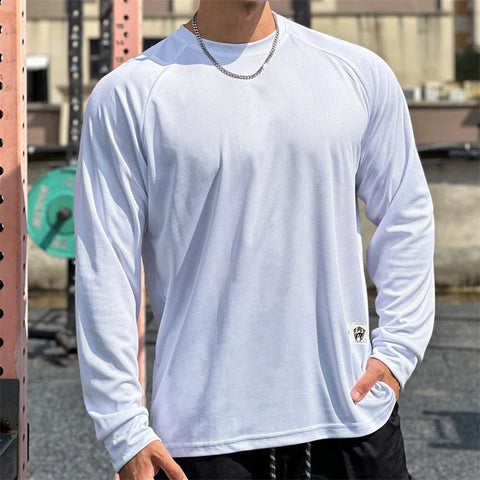 High quality Autumn men long sleeved T-shirt Fashion sport Round Collar  fitness running mesh Breathability Training T-shirt men Zen fit plus