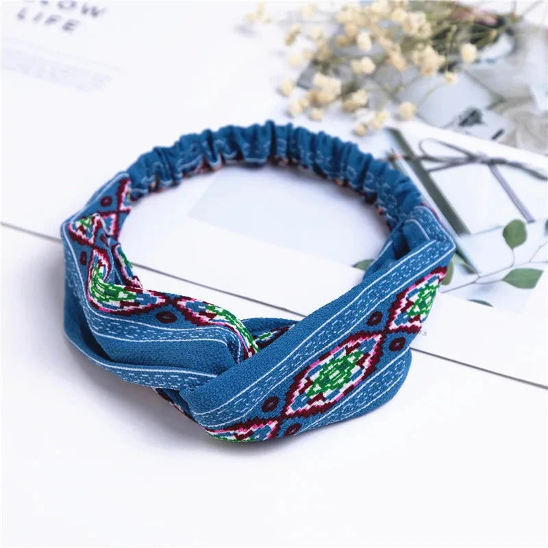 Fashion Women Girls Summer Bohemian Hair Bands Print Headbands Vintage Cross Turban Bandage Bandanas HairBands Hair Accessories Zen Fit Plus