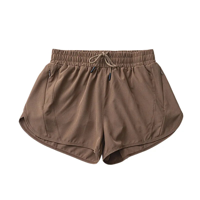 (S-2XL)2 in 1 Women Zipper Pocket Quick Dry Running Shorts 2 Layer Gym Yoga Fitness Badminton Tennis Training Sport Short Pants Zen fit plus
