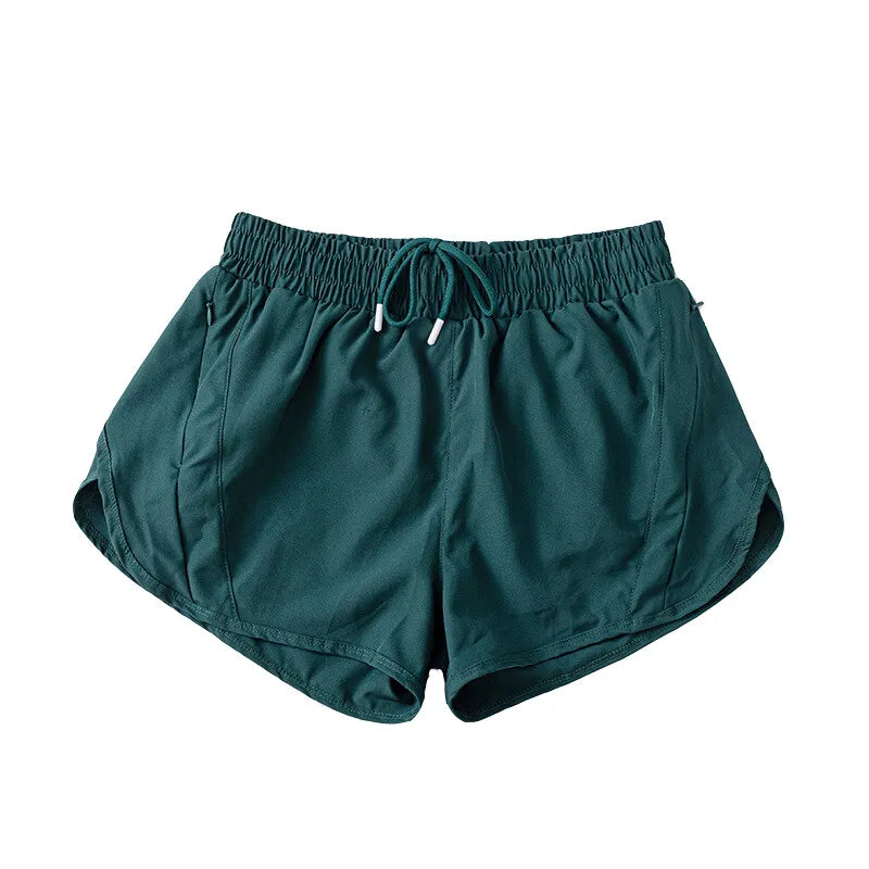 (S-2XL)2 in 1 Women Zipper Pocket Quick Dry Running Shorts 2 Layer Gym Yoga Fitness Badminton Tennis Training Sport Short Pants Zen fit plus