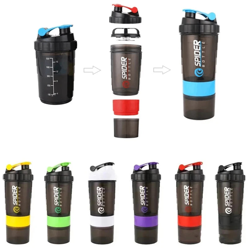 3 Layer Shaker Bottle Protein Mixing Shake Cup Sports Fitness Water Cup 550ml Scaled Plastic Water Bottles with Medicine Box Zen fit plus