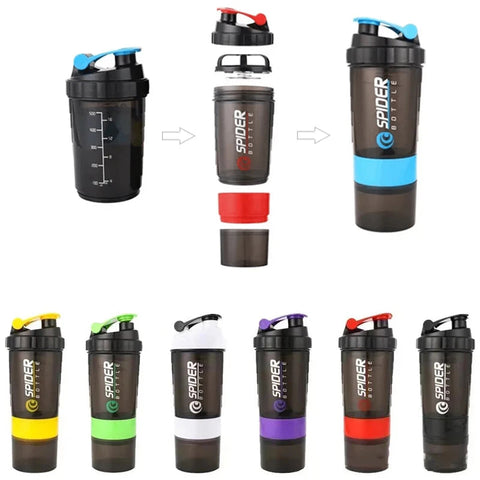 3 Layer Shaker Bottle Protein Mixing Shake Cup Sports Fitness Water Cup 550ml Scaled Plastic Water Bottles with Medicine Box Zen fit plus