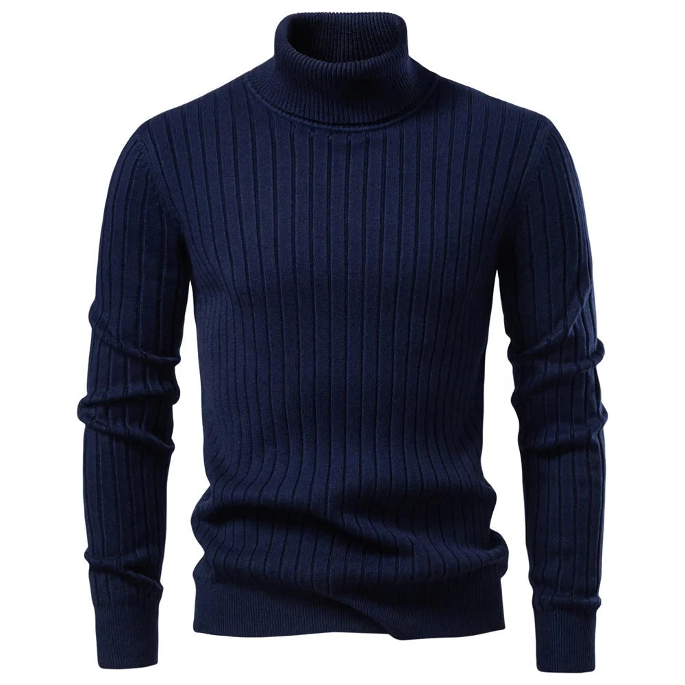 AIOPESON Men's Turtleneck Sweater Solid Color with Striped Pullover Warm Knitwear Winter Basic Casual High Quality Sweater Male Zen Fit Plus