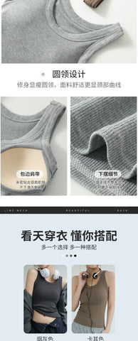 New Women Solid Round Neck Ribbed Tank Top Camisole Women Summer Basic Elastic TankTop One-piece Vest with Chest Pad Y2k - Zen Fit Plus