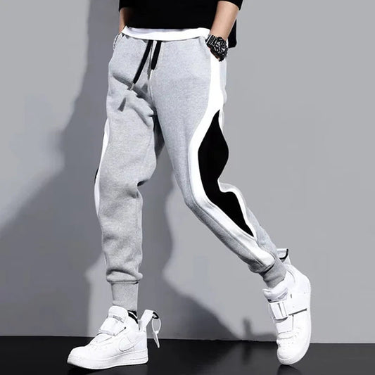 Autumn Men's Wide Loose Casual Pants Mens Patchwork Nine-point Sports  Elastic Rope Breathable Tie-foot Trousers Zen fit plus