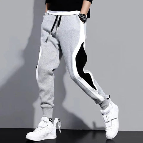 Autumn Men's Wide Loose Casual Pants Mens Patchwork Nine-point Sports  Elastic Rope Breathable Tie-foot Trousers Zen fit plus