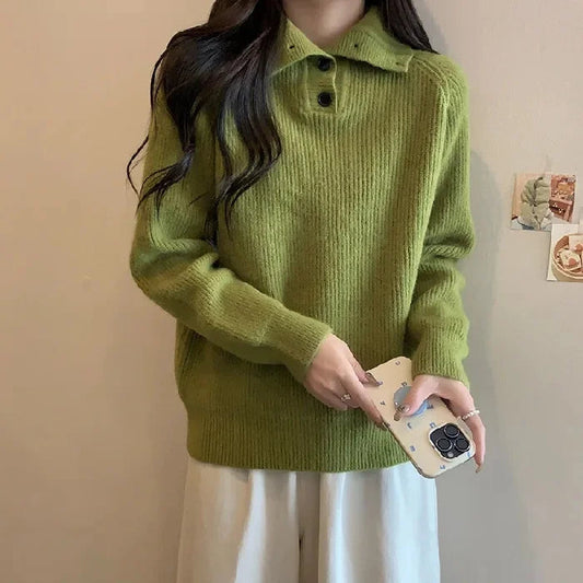 Women's Thickened Knitted Sweater Sweatshirts High Collar Loose Base Shirt French Design Lazy Style Autumn Winter Soft Cozy Top Zen Fit Plus