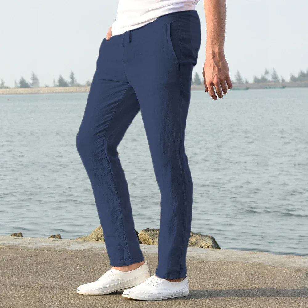 Men's Cotton Linen Pants Male Autumn New Breathable Solid Color Linen Trousers Fitness Streetwear S-3XL - Zen Fit Plus