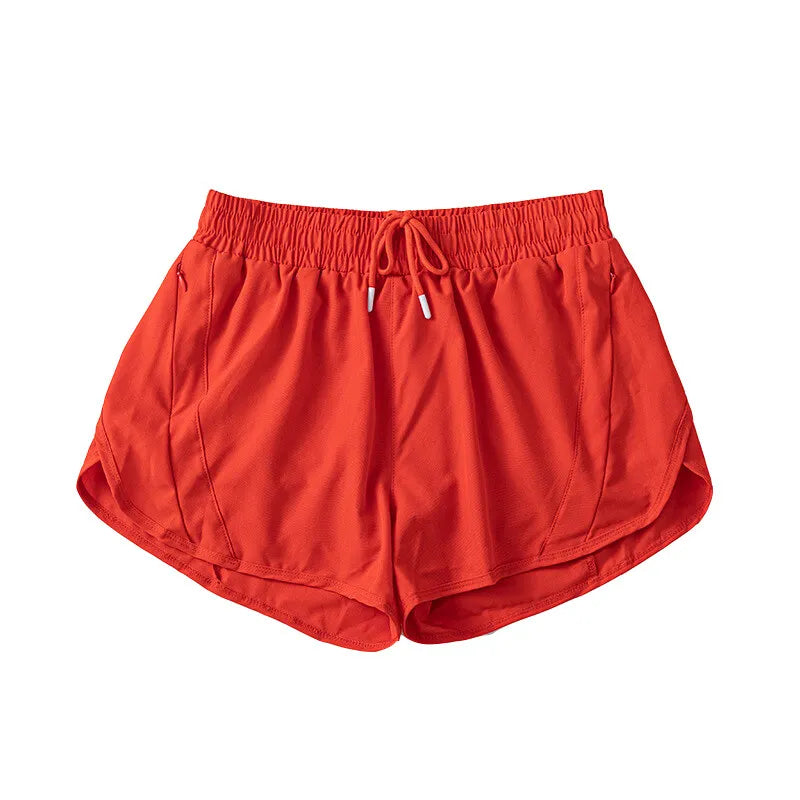 (S-2XL)2 in 1 Women Zipper Pocket Quick Dry Running Shorts 2 Layer Gym Yoga Fitness Badminton Tennis Training Sport Short Pants Zen fit plus