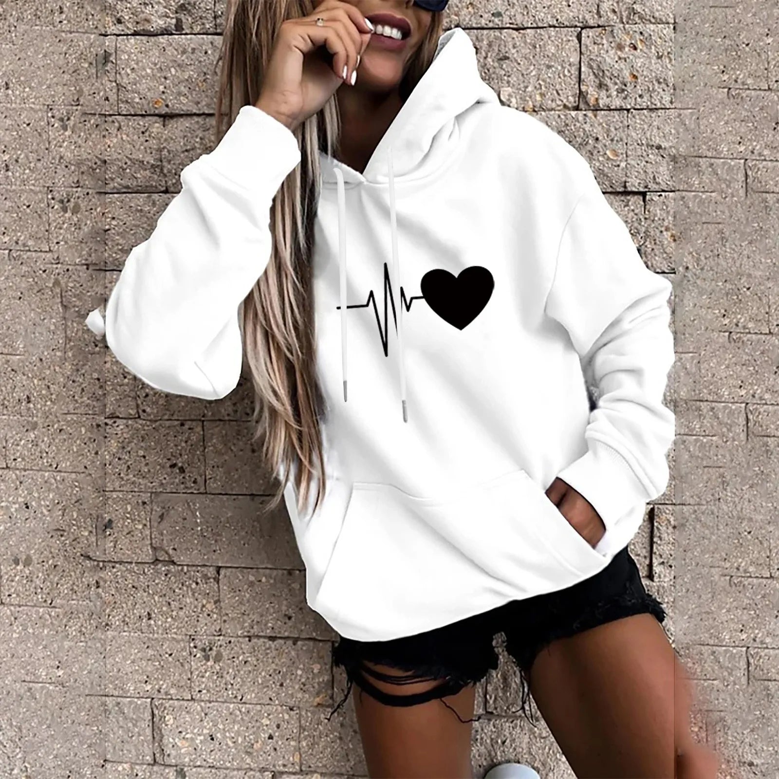 Women's Pullover Fashion Casual Fun Print Hooded Sweatshirt Loose Sports Tops Pullover Zen fit plus