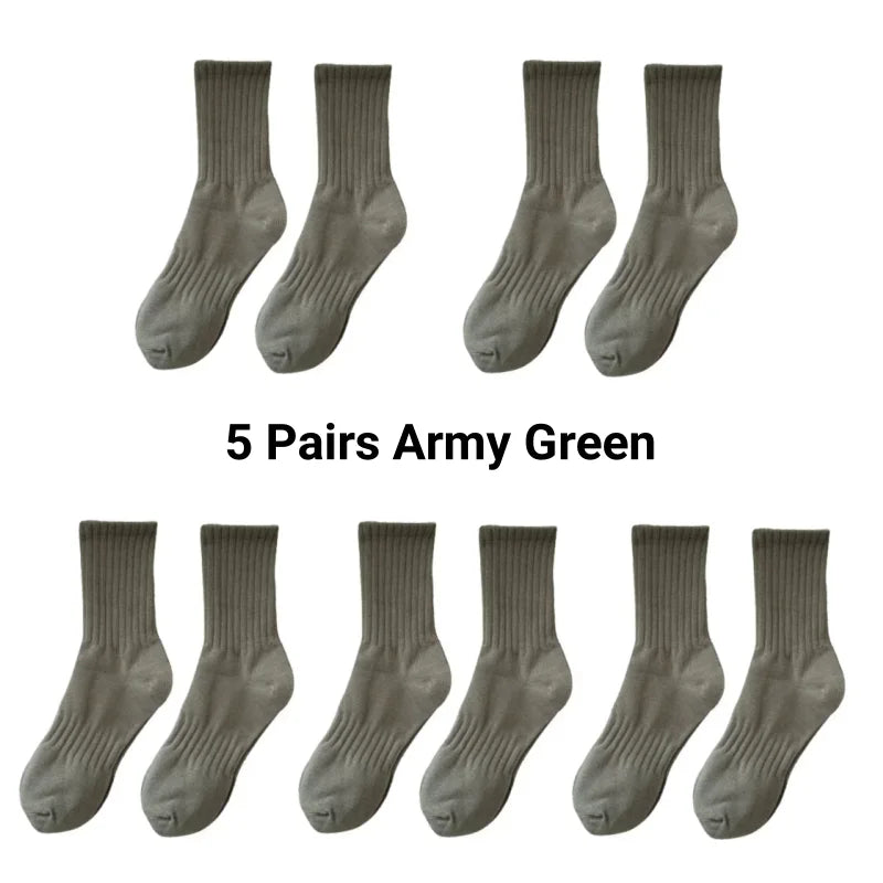 1/5 Pairs Thicken Cotton Men's Socks Solid Bottom Long Socks Black White Sport Socks Male Casual Harajuku Casual Basketball Sox Zen fit plus