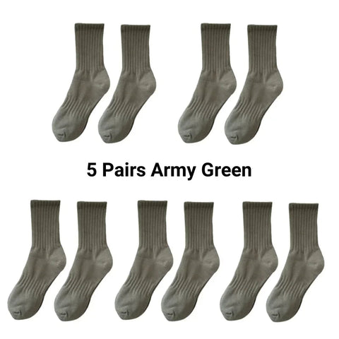 1/5 Pairs Thicken Cotton Men's Socks Solid Bottom Long Socks Black White Sport Socks Male Casual Harajuku Casual Basketball Sox Zen fit plus