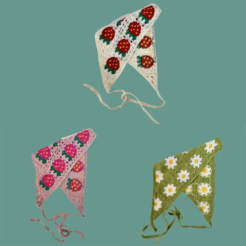 Elegant Knitted Triangle Scarf Headband for Women Fashion Girl strawberry Versatile pattern Hair Band Hair Accessory Zen Fit Plus