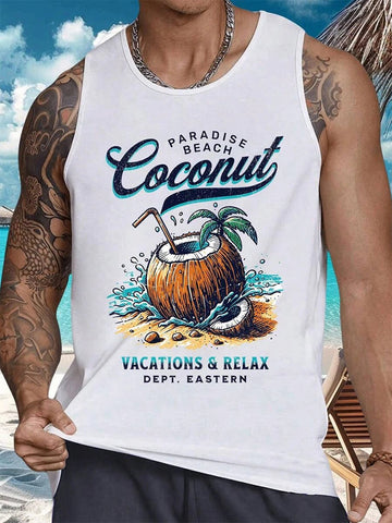 2024 New Summer Casual Men's Sleeveless T-shirt Hawaiian Style Men's Fashion Crew Neck Tank Top Outdoor Beach Men's Tank Top Zen fit plus