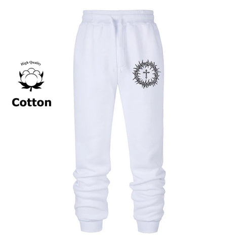 Cross Print Sweatpants for Men Christian Athletic Running Joggers Trackpants Autumn Winter Warm Cozy Fleece Lined Pants Trousers Zen fit plus