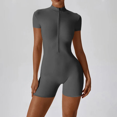 Summer Zipper Workout Jumpsuit Sports Overalls Women Gym Clothing Running Fitness Suits Gym Tracksuit Short Sportswear Yoga Set Zen fit plus