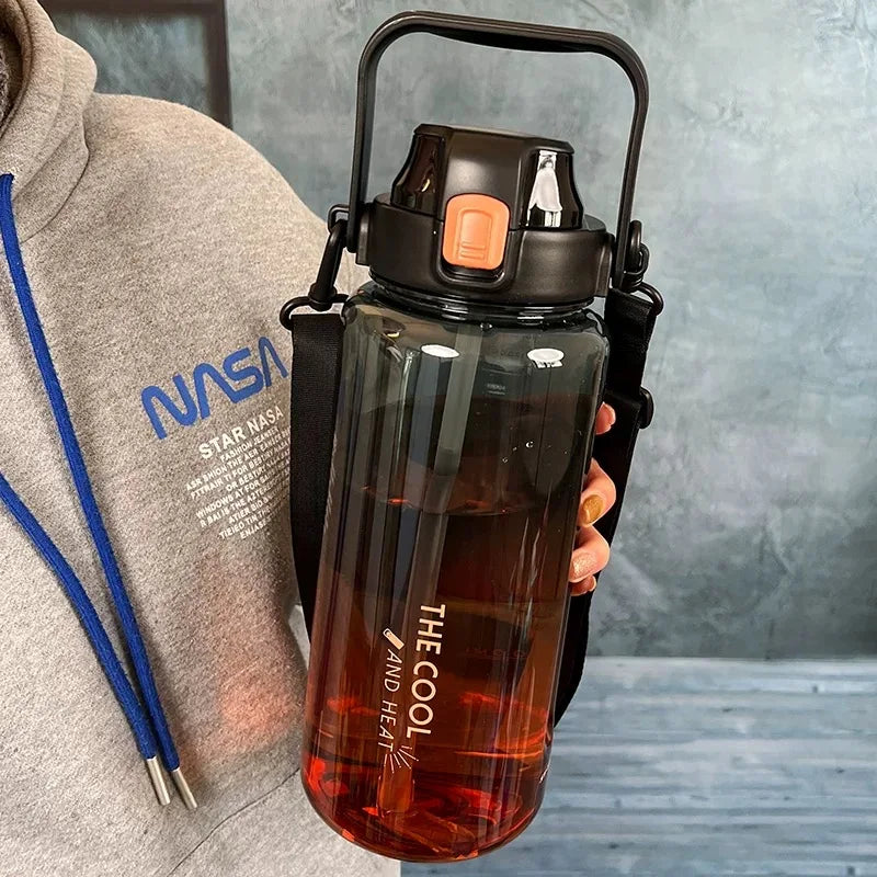 2000ml High Quality Sport Water Bottle With Straw Gym Fitness Outdoor Camping Cycling Hiking Drinking Plastic Bottles With Strap Zen fit plus