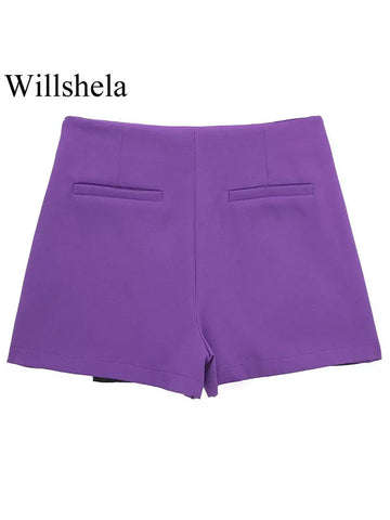 Willshela Women Fashion Solid Asymmetrical Side Zipper Skirts Shorts Vintage High Waist Female Chic Lady Shorts Zen fit plus